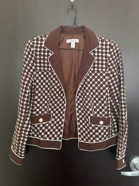 Vintage RAFAEL Brown and White Patterned Knit Blazer Size 8